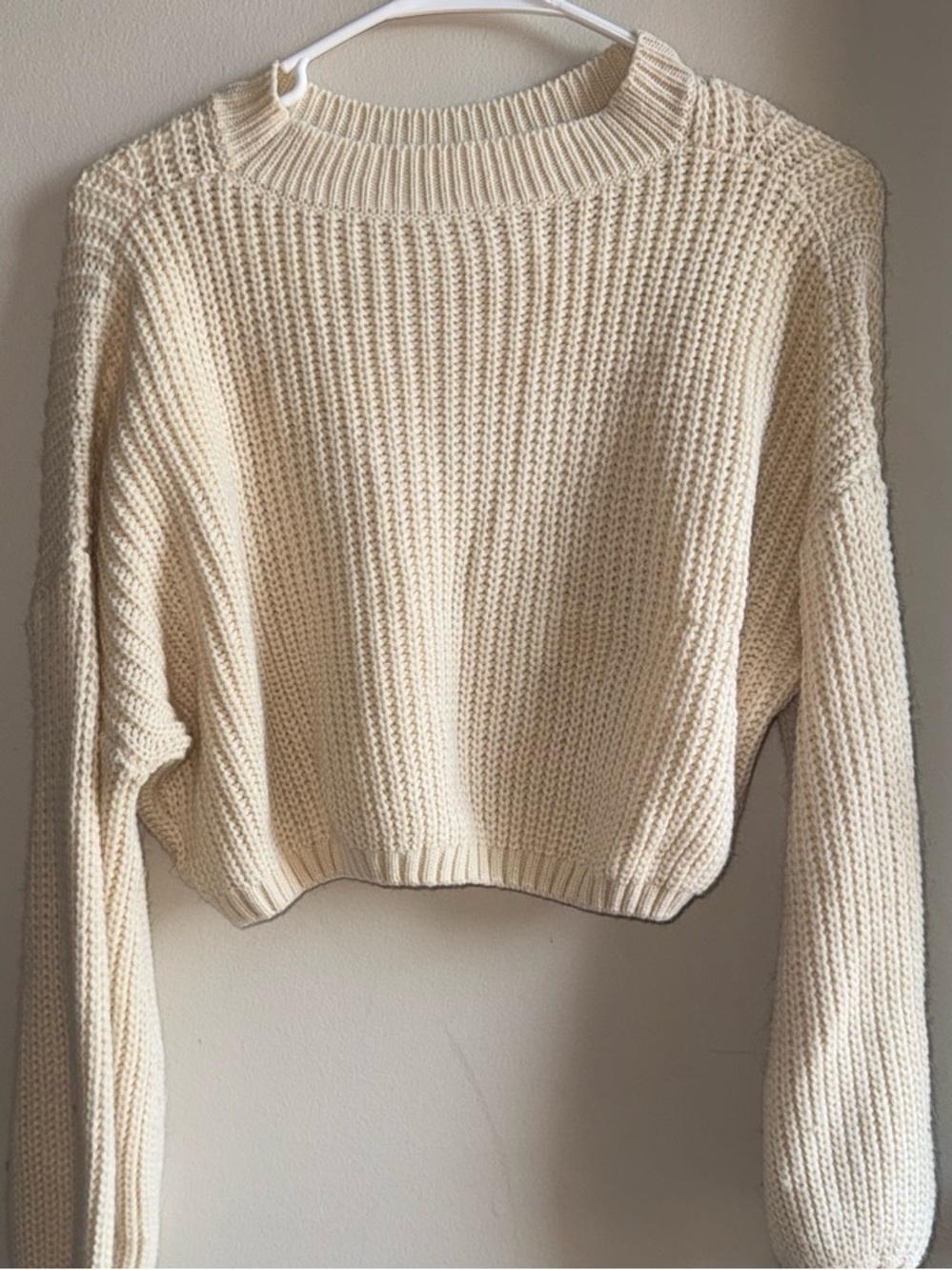 SHEIN Cream Ribbed Crewneck Cropped Sweater